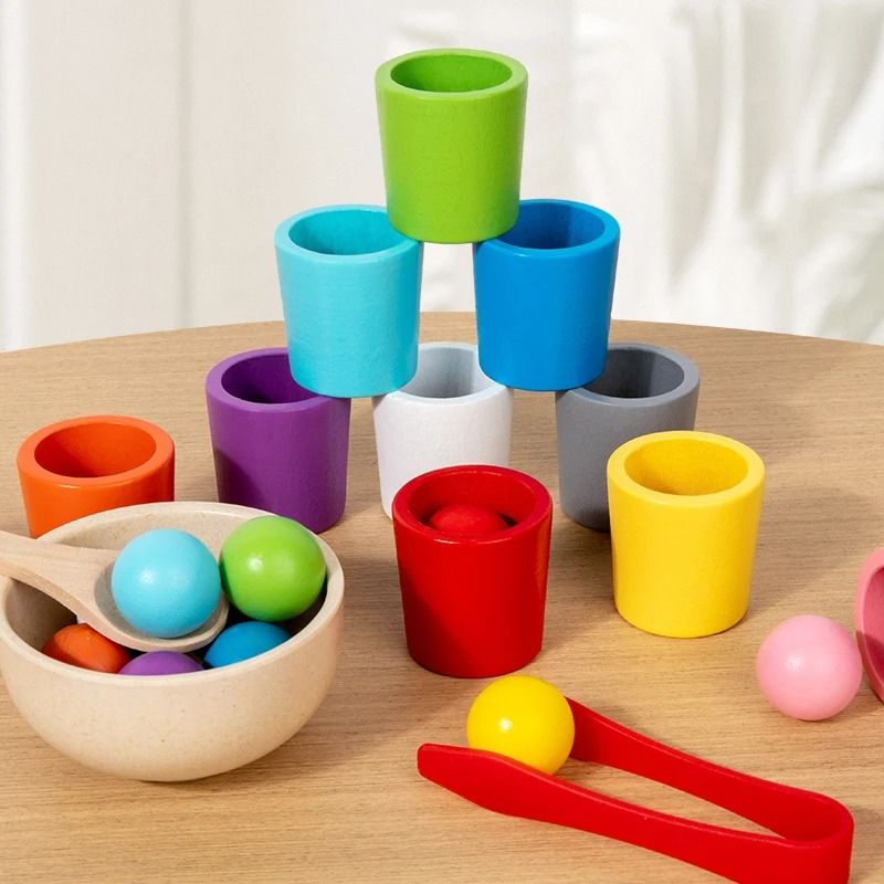 Montessori Wooden Color Sorting Cups Educational Toy