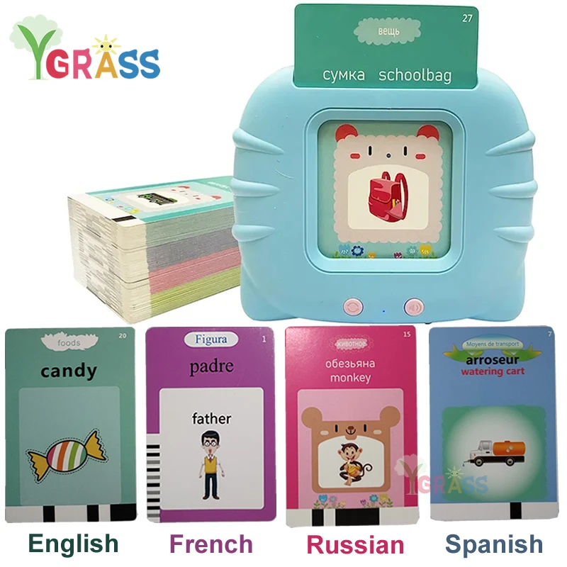 Interactive Talking Flash Cards for Kids Language Learning Toy with Audio Reader for Toddlers and Preschoolers