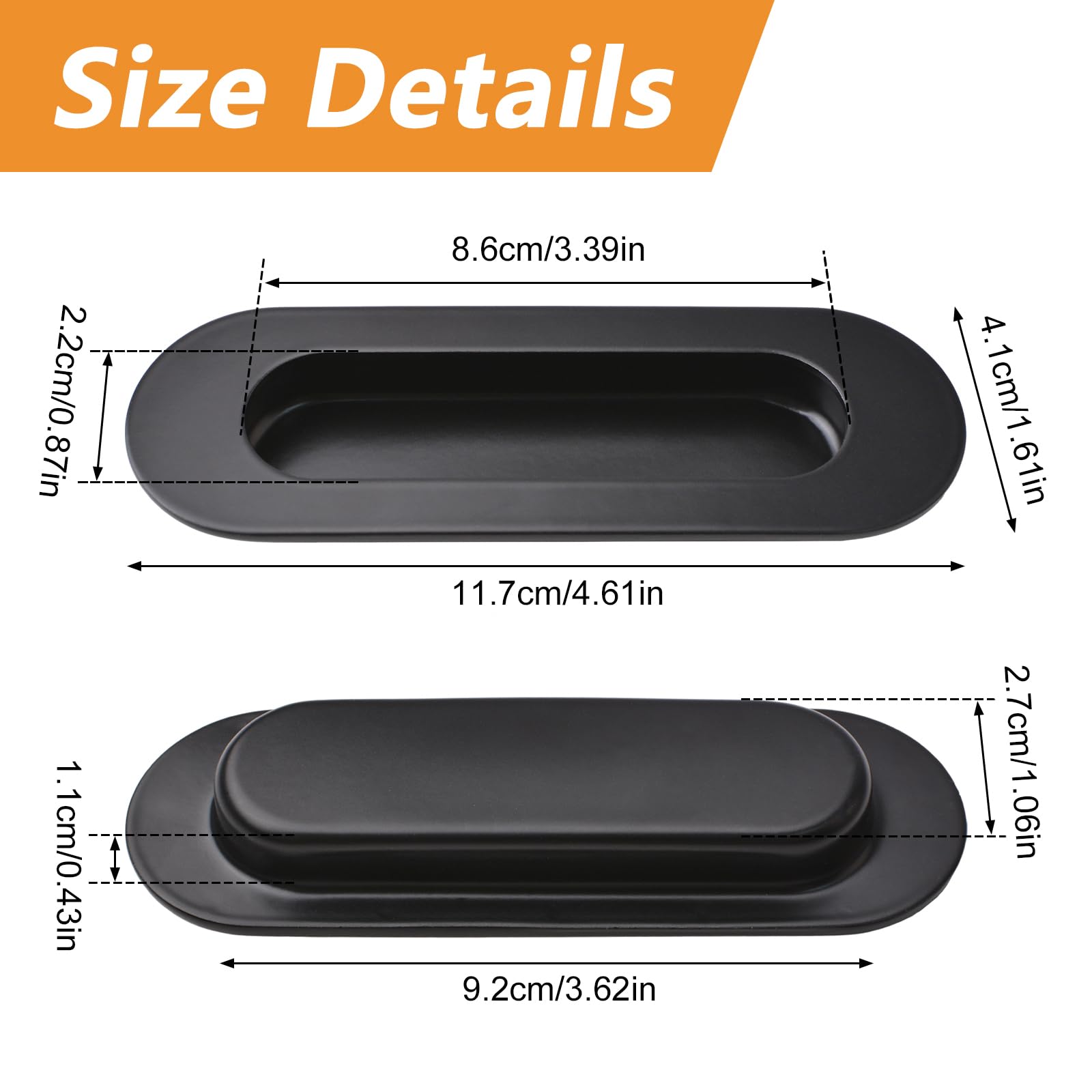 Black Stainless Steel Oval Cabinet Pulls Flush Sliding Door Handle for Cupboard & Wardrobe