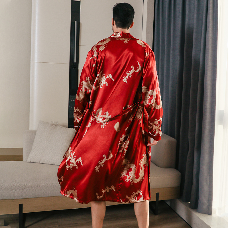 Silk Men's Pajama Oversized Long Sleeved Bathrobe Ice Silk Spring Autumn Home Clothing for Summer
