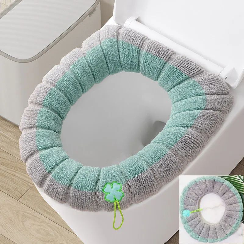 Winter Warm Toilet Seat Cover Cushion – Thick Soft Washable Bathroom Closestool Pad with Handle