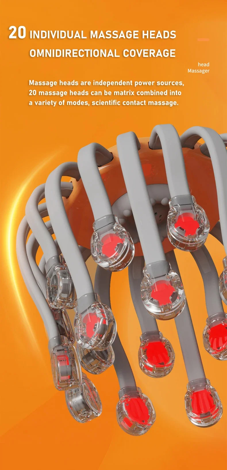 Octopus Scratcher Red Light Vibrator, Orange Scalp Massager with 20 Massage Heads for Stress Relief Migraine Relaxation