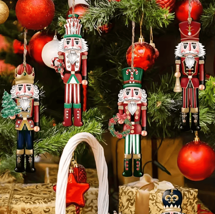 12pcs Wooden Nutcracker Ornament Set – Classic Christmas Tree Hanging Decor