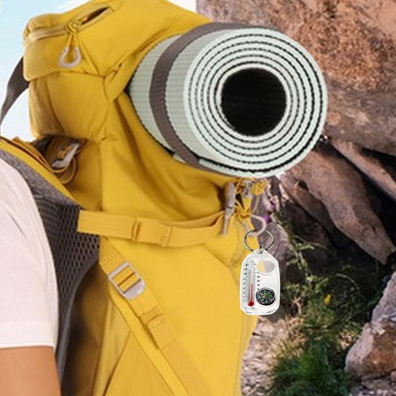 Mini Pocket-Sized Compass & Thermometer Keychain  Essential Outdoor Gear for Survival