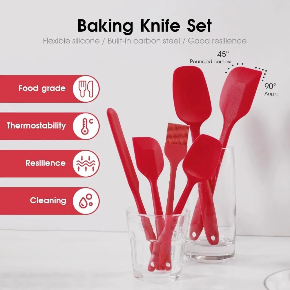 6 Piece Silicone Spatula Set Food Grade Heat Resistant Non Stick Baking and Cooking Tools