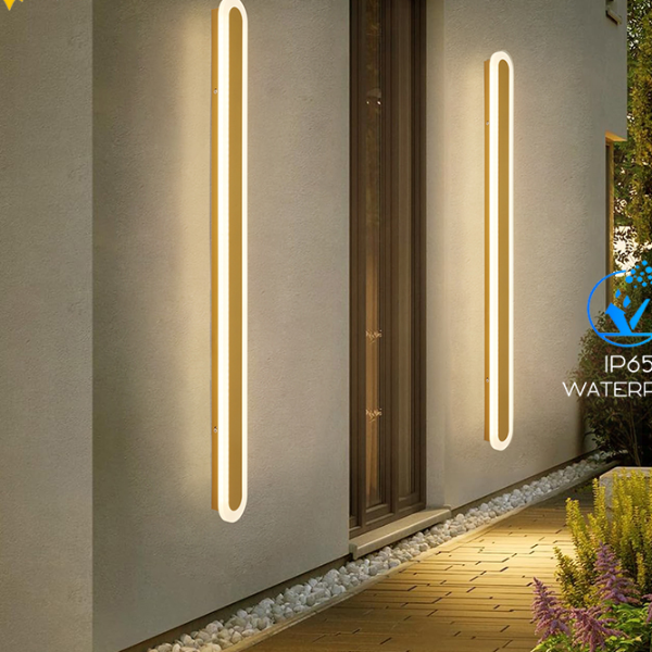 Black Gold White Long Strip Outdoor Wall Sconce, Waterproof Wall Mounted Lighting for Porch Courtyard, Elegant Outdoor