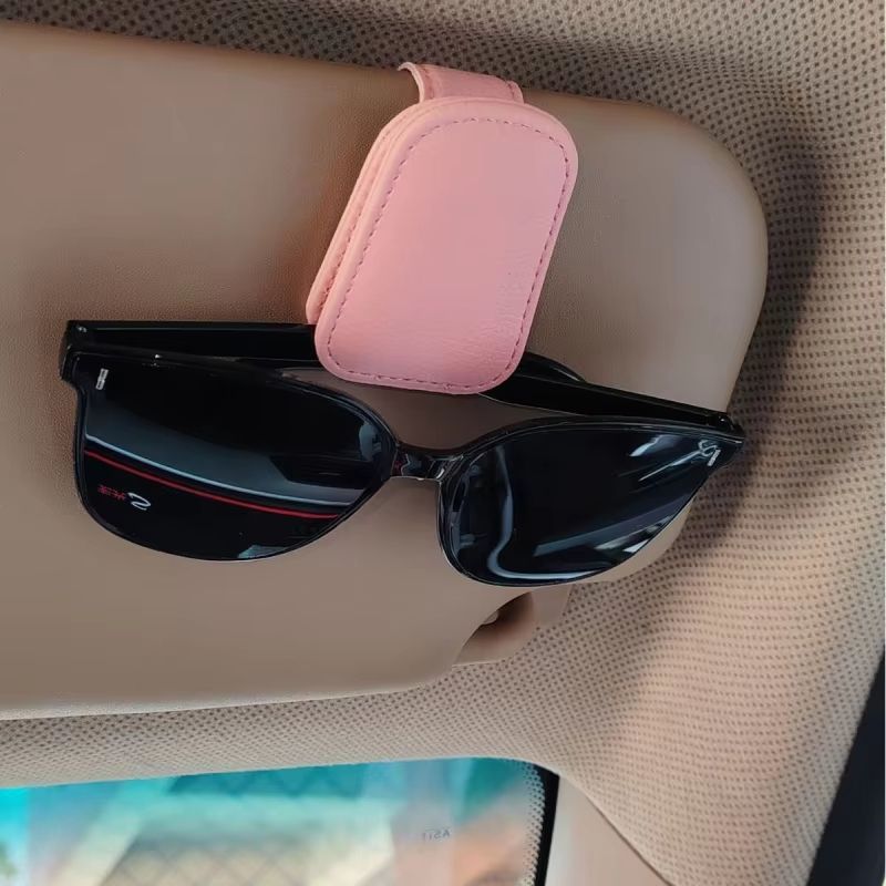 PU Leather Car Visor Clip Sunglasses and Card Organizer