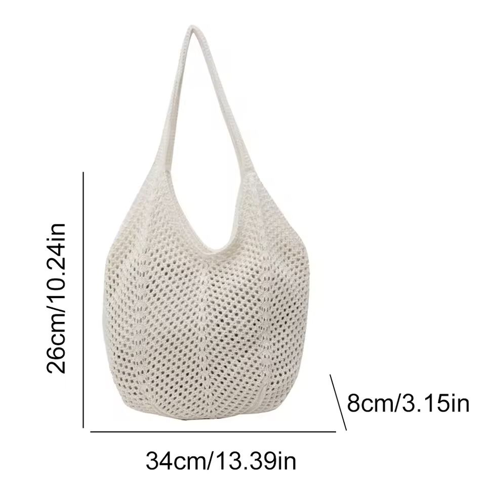 Hollow Woven Shoulder Tote Bag Large Mesh Beach Handbag