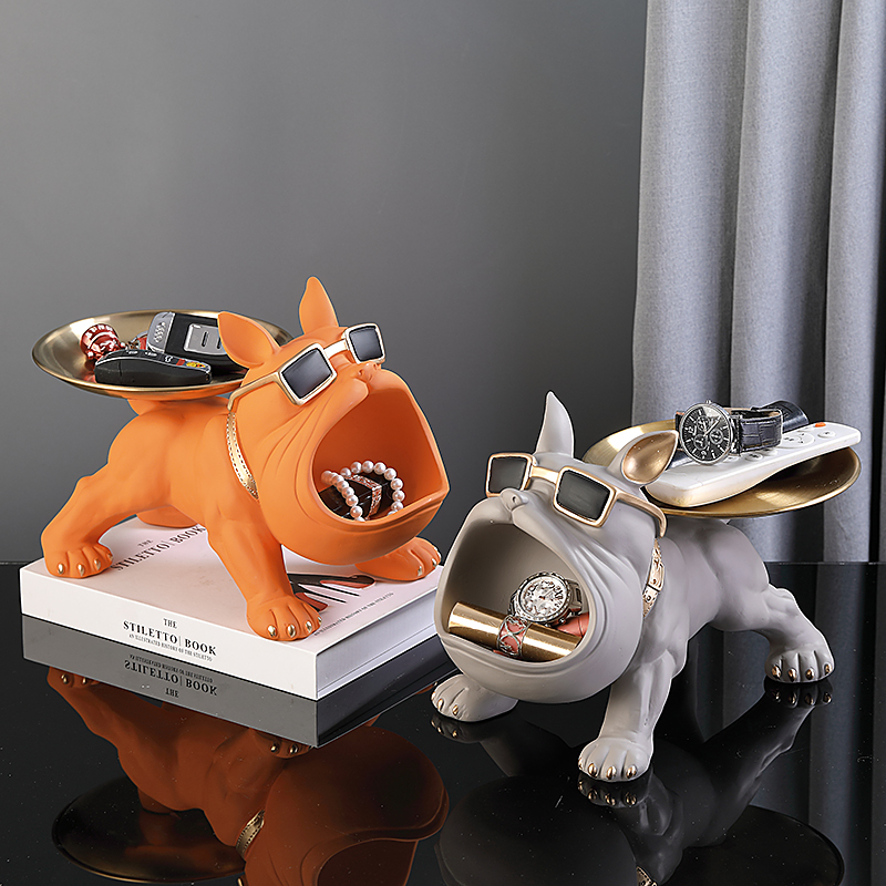 Bulldog Butler Tray Statue Decorative Storage Organizer for Home Decor