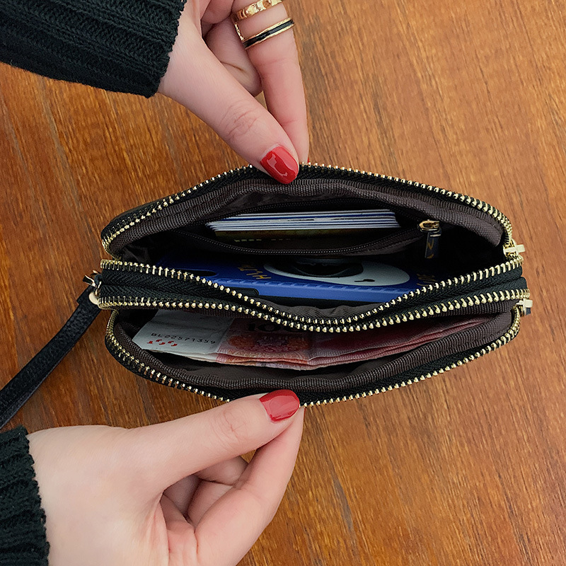 Genuine Leather Womens Wallet with Zipper Clutch for Ladies Cowhide Wristlet Mobile Phone Bag