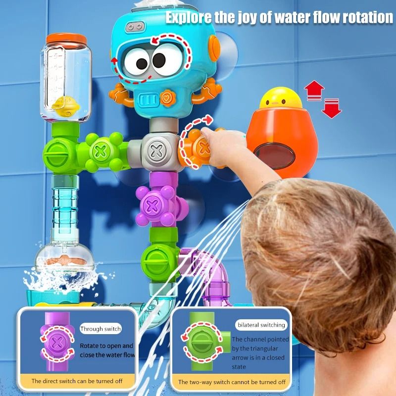 Splash and Spin Baby Bath Toys with Suction Cups and Water Tubes Set