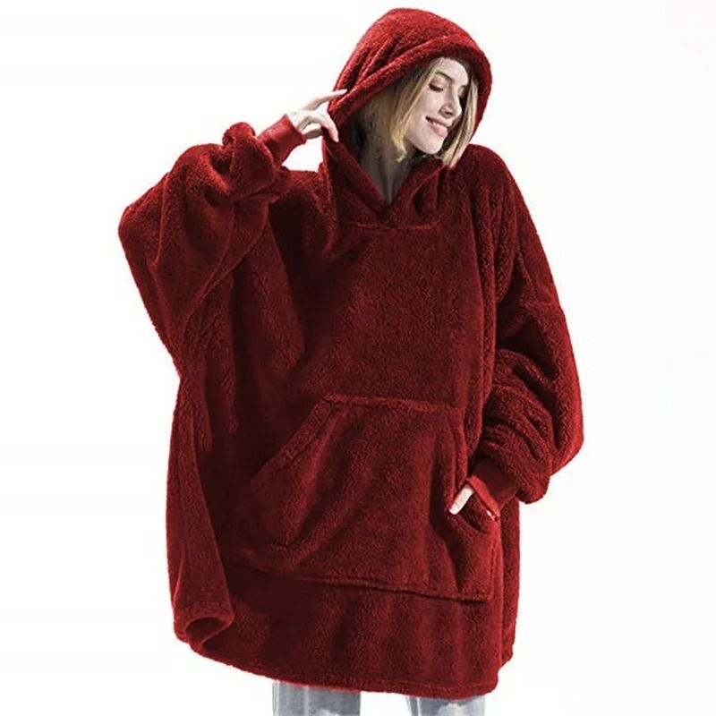 Women Winter Thick Warm Hooded Outerwear Double Fleece Pocket Pullover