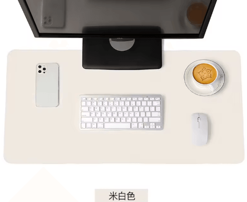 White PU Suede Desk Mat and Mouse Pad Large Non Slip Waterproof Desk Pad