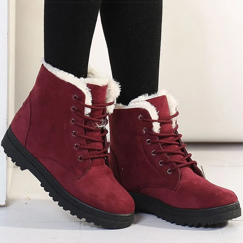 Women low heel fur lined ankle snow boots winter footwear