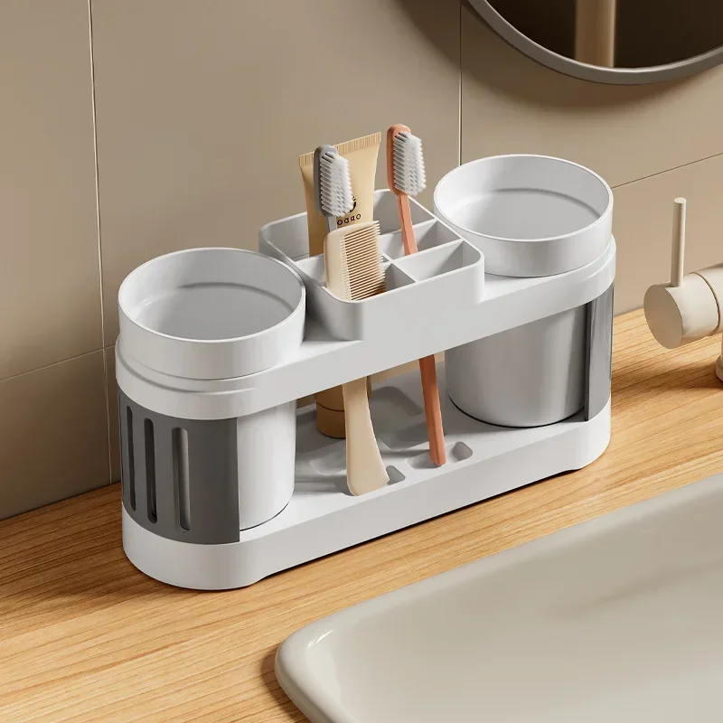 New Bathroom Toothbrush and Toothpaste Shelf All-in-one Holder for Mouthwash Cup and Bathroom Wash Set
