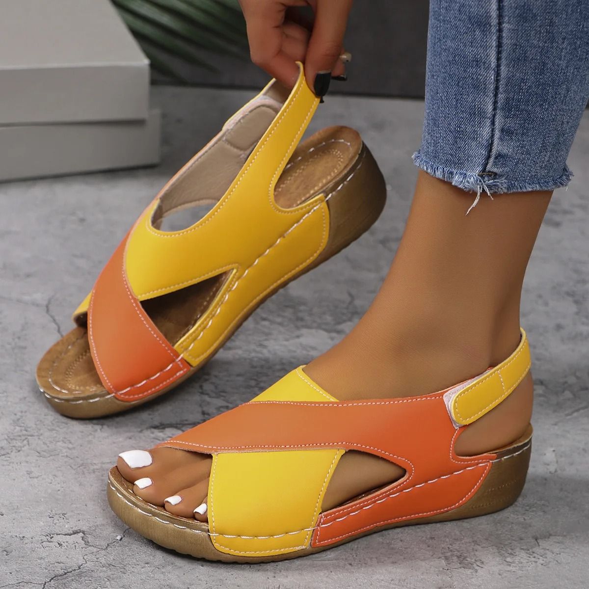 Contrast Color Wedge Sandals for Women
