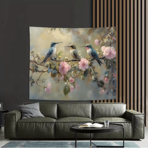Elegant Hummingbird Wall Tapestry Floral Nature Wall Hanging Decor