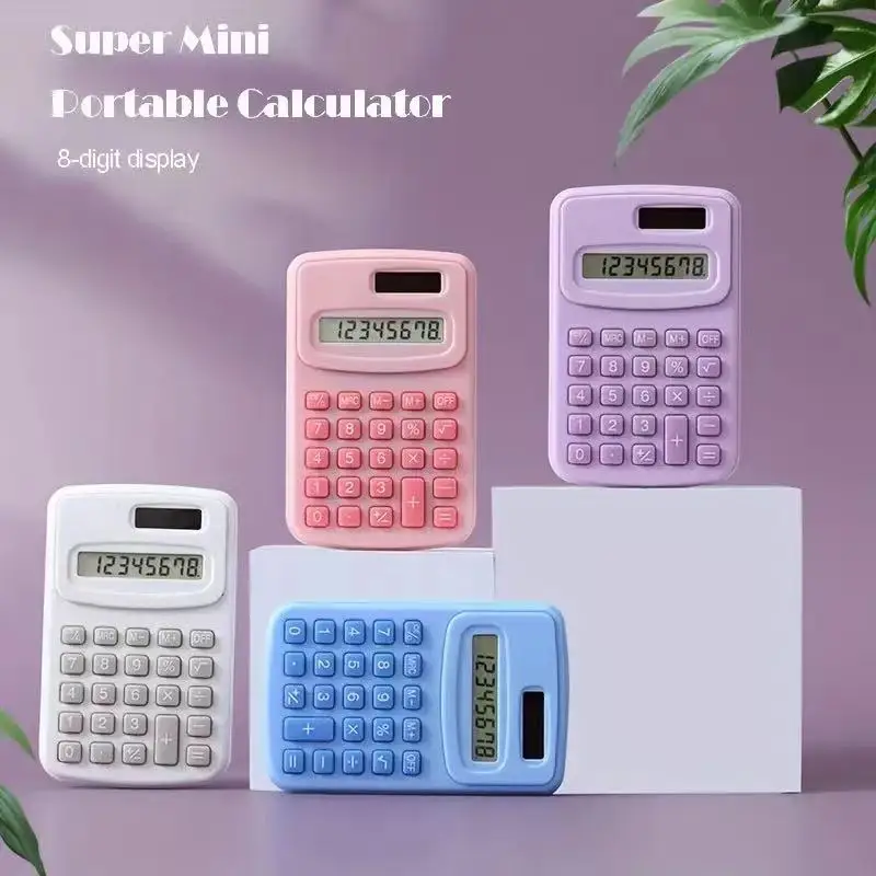 Small Solar Calculator Portable, Cute 8 Digits LCD Electronic Calculator for Home, Office & School Teaching Supplies