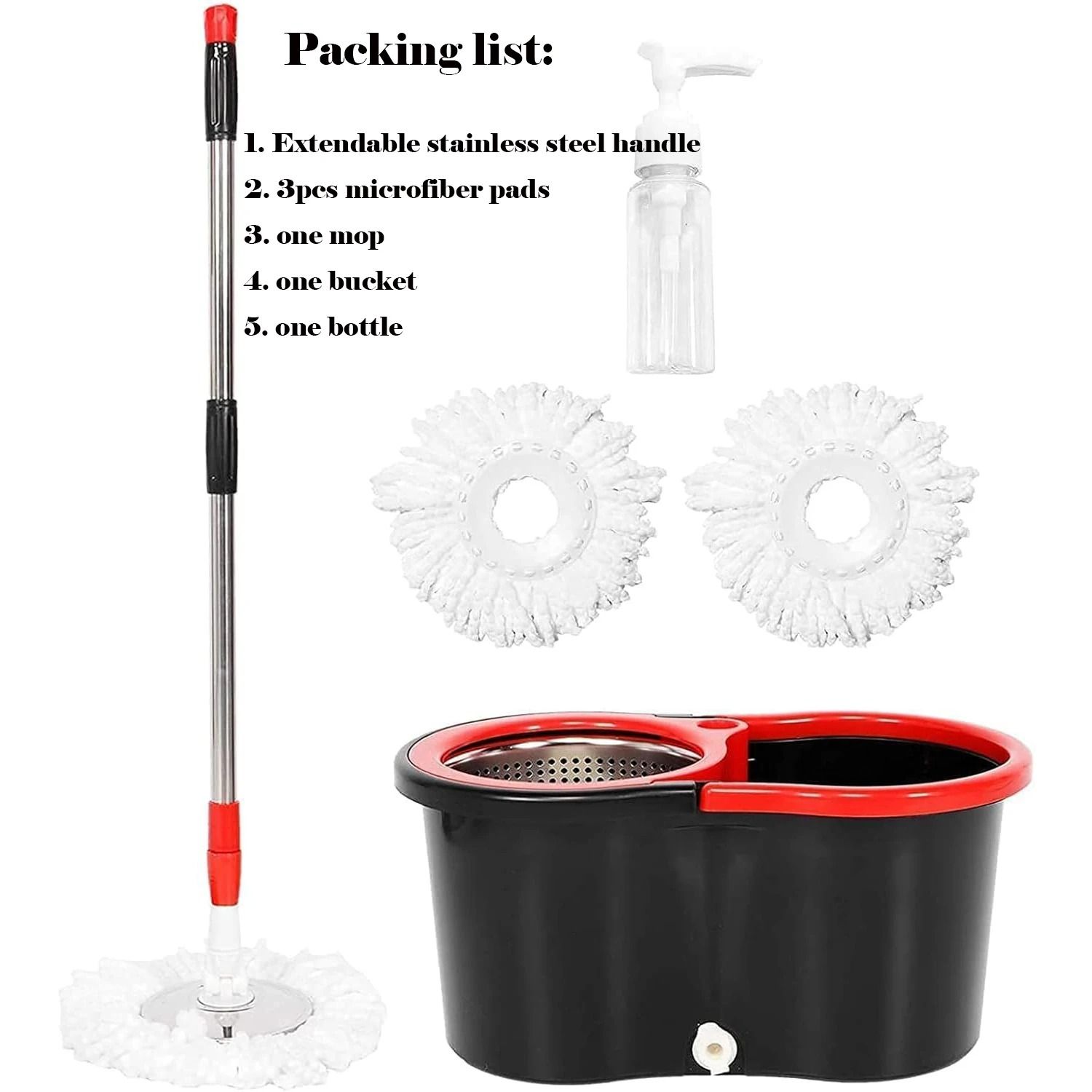 Spin Mop and Bucket Set with Wring System and 3 Microfiber Heads