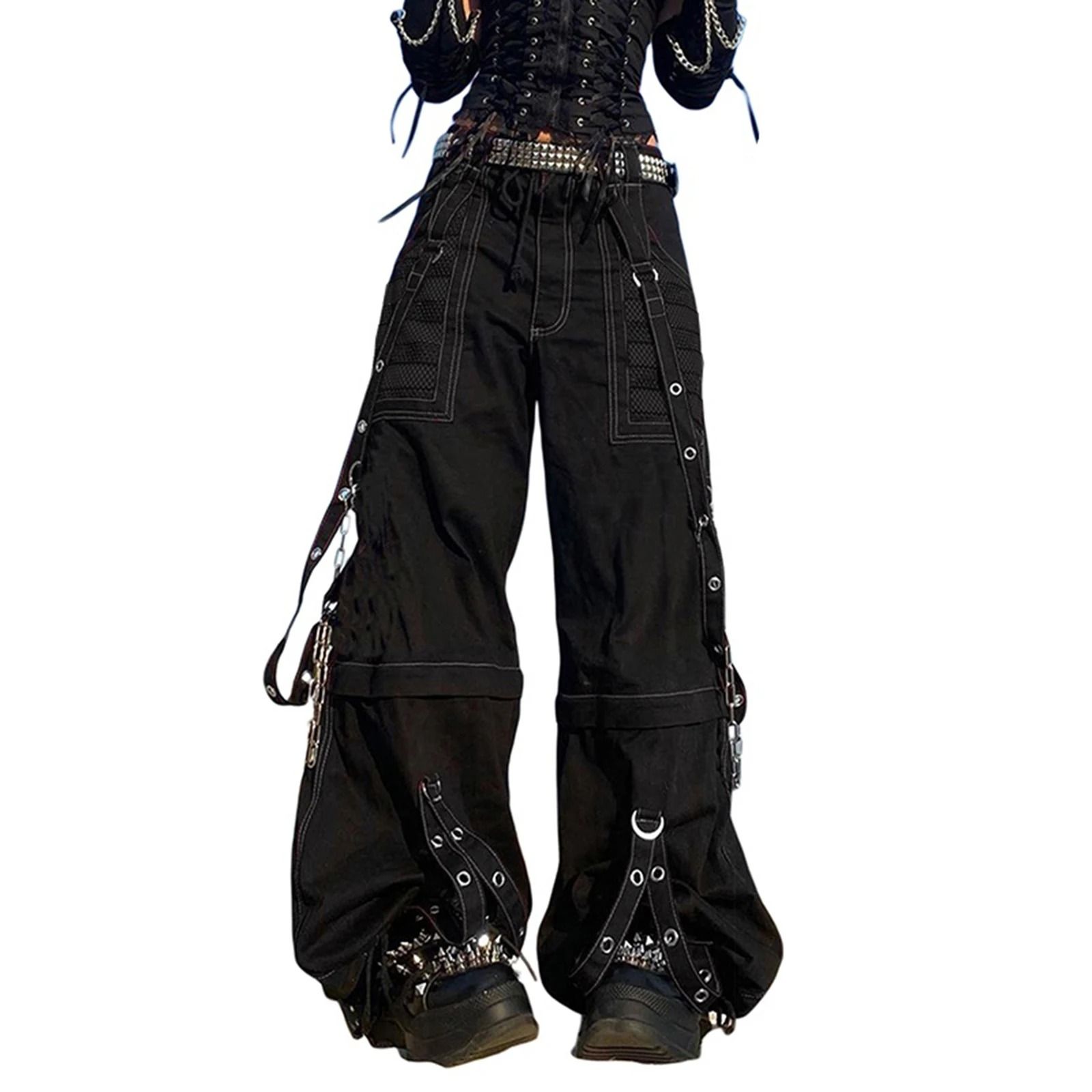 Womens Cargo Jeans Loose Fit Streetwear Denim Pants With Pockets