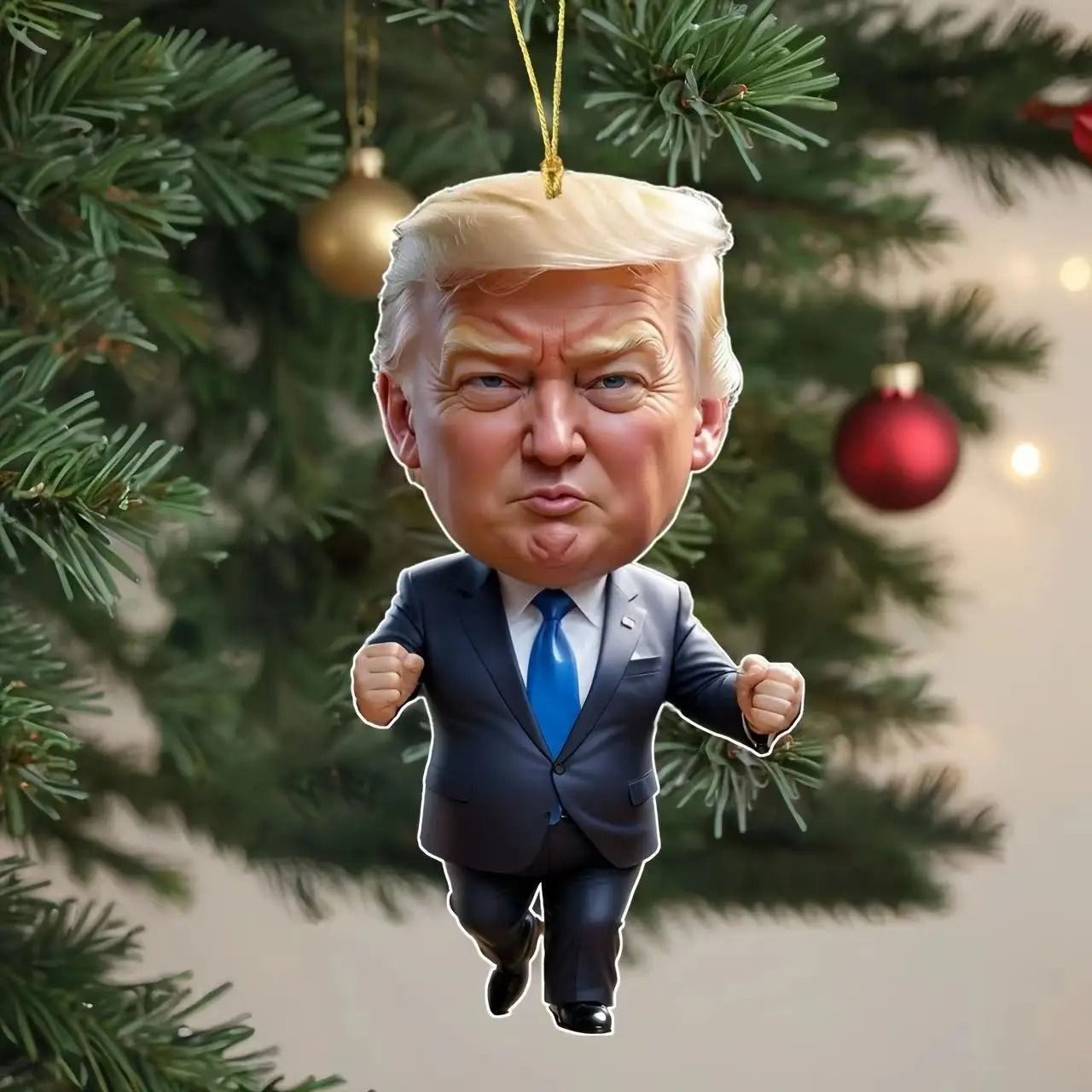 Trump-Inspired Acrylic Christmas Hanging Ornament for Car and Tree – Funny Cartoon Pendant, Perfect Holiday Gift