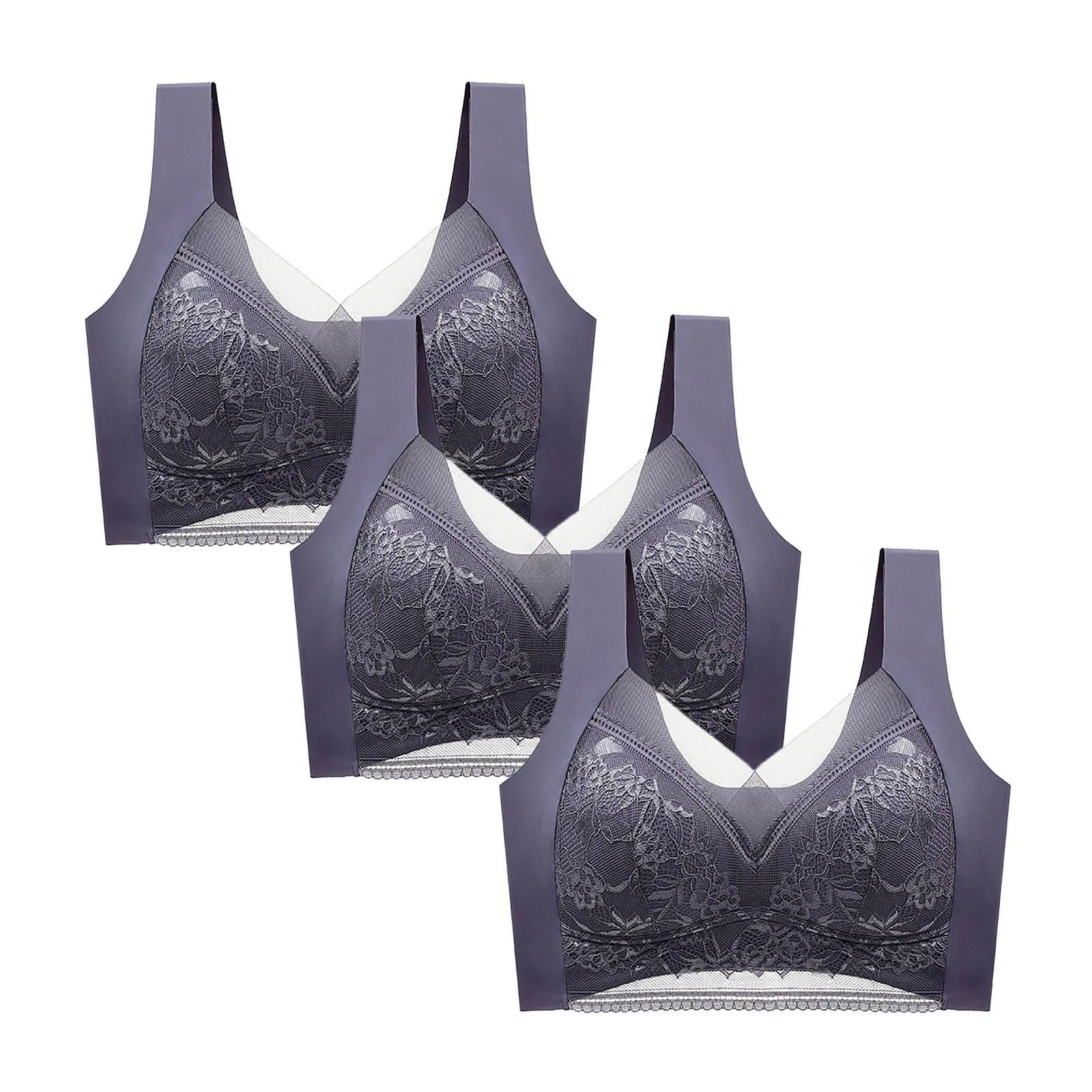 FallSweet 3 Pack Lace Push Up Bra Wireless Deep V Bralette Set L to 5XL