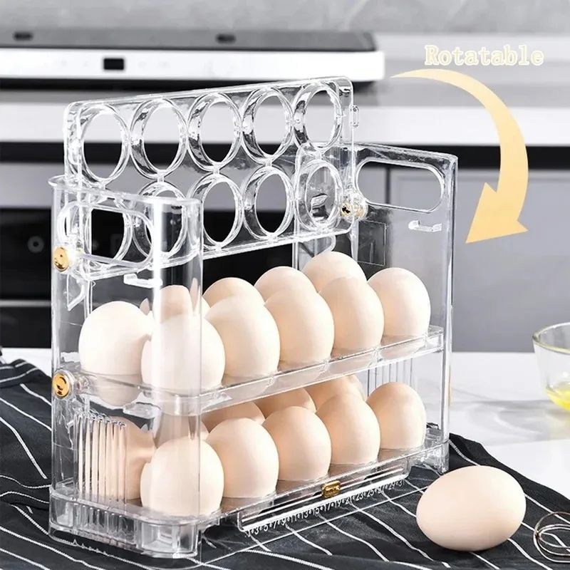 3-Layer Refrigerator Egg Storage Box – Side Door Reversible Egg Organizer Tray