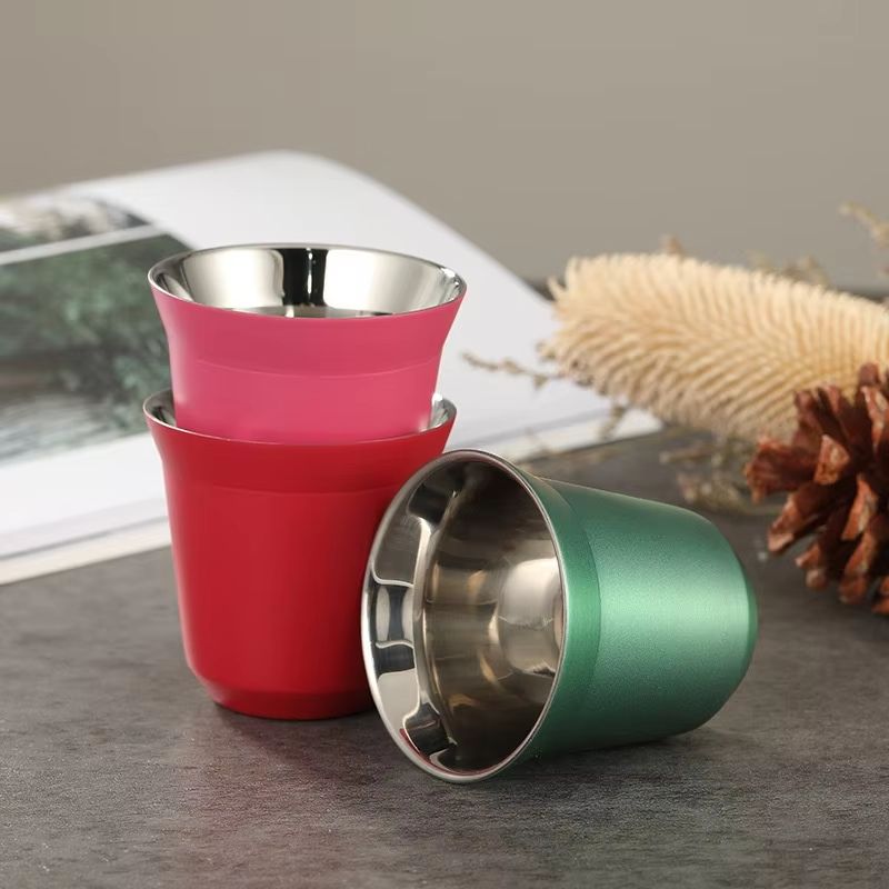 Stainless Steel Double-Layer Flat Bottom Coffee Water Cup 80ml (2.71 fl oz)
