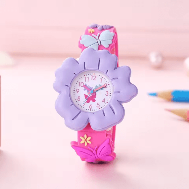 Kids Cartoon Learning Watch Flower Butterfly Soft Strap