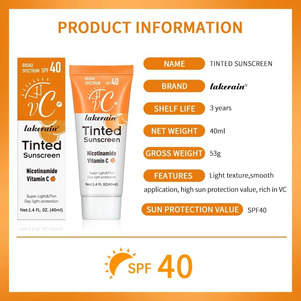 SPF40 Tinted Moisturizing Vitamin C Sunscreen Refreshing UV Skin Protection and Anti-Aging Cream