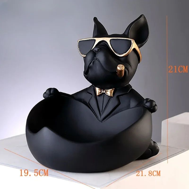 Black Resin Dog Statue Storage Box – Decorative Dog Figurine Organizer for Keys, Phone & Candy