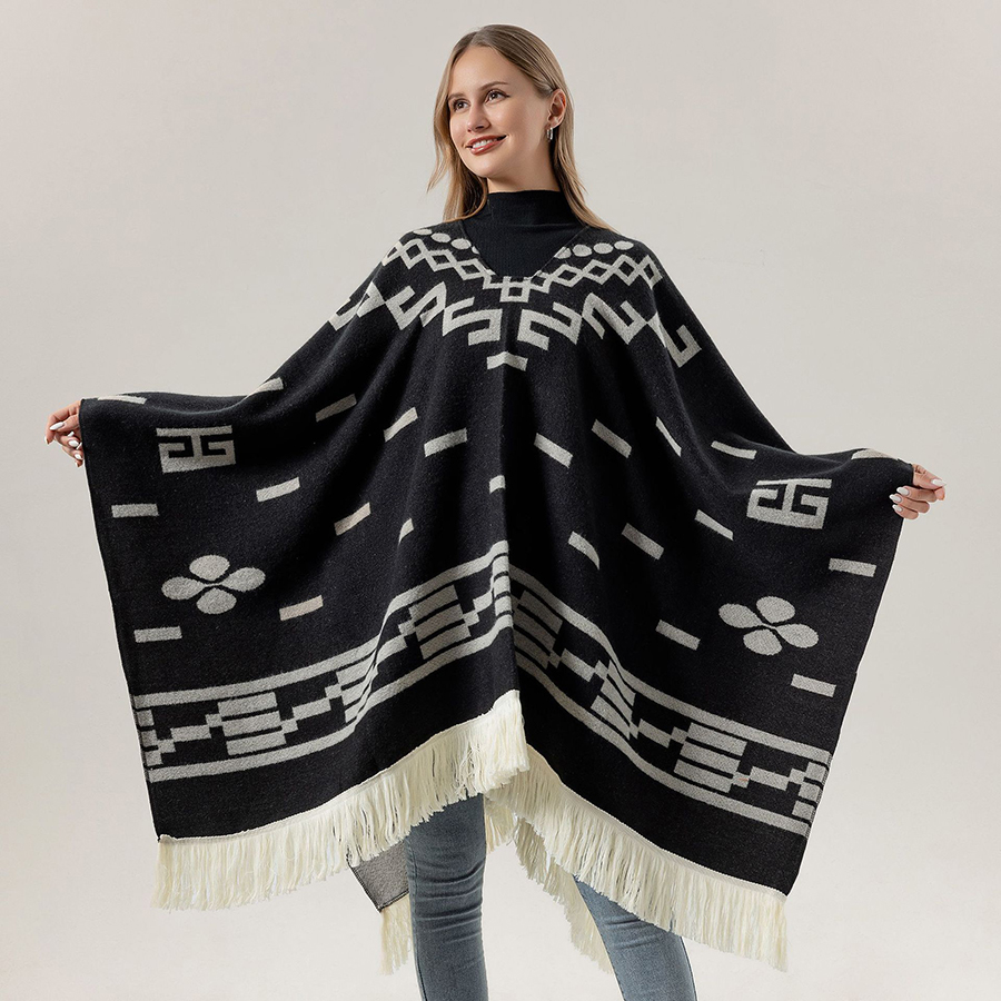 Unisex Cool Fashion Cowboy West Style Pullover Cape, Soft Acrylic Cashmere Poncho, Long Wrap Cloak Overcoat, All Season