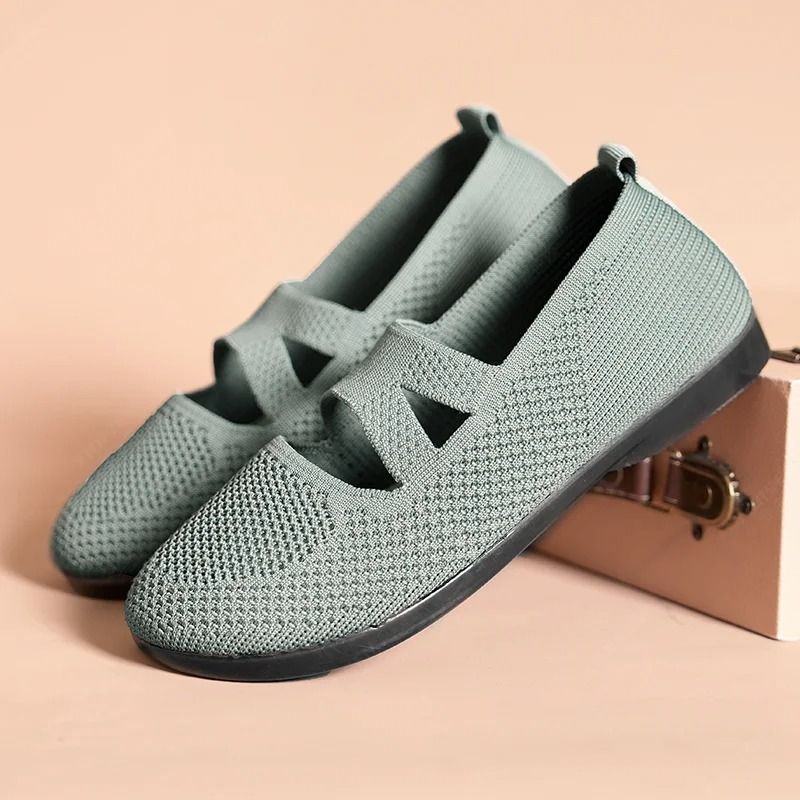 Womens Elastic Knitted Slip On Flats