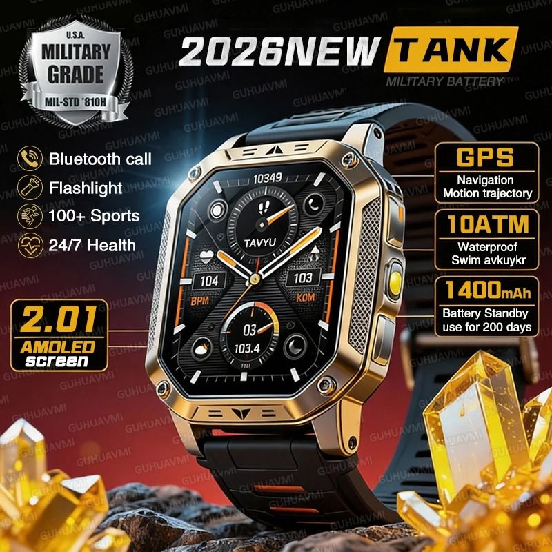 TANK Elite Military GPS Smartwatch | 1400mAh Battery & 2.01