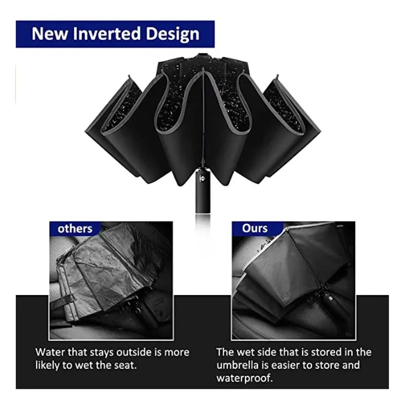 Windproof UV Umbrella, Reverse Folding Automatic Open/Close Design with Reflective Stripe for Men & Women