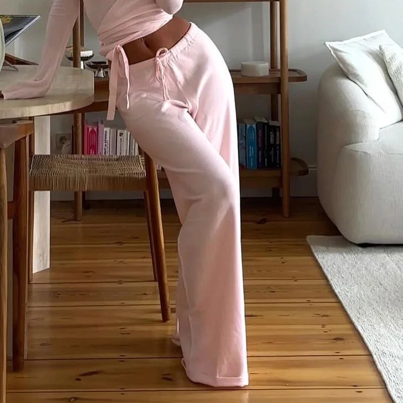 Absobe Women's Autumn Winter Knit 2-Piece Lounge Set – Flare Sleeve Crop Cardigan & Wide-Leg Pants Outfit