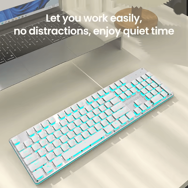 EWEADN GX710S Silent Office Keyboard 104 Key Wired Metal Panel Keyboard