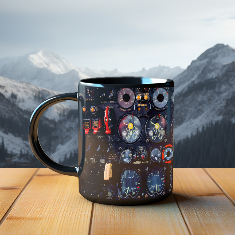 Dad Birthday Gift, Spaceship Combat Aircraft Instrument Panel Coffee Mug, Black Ceramic Mug, Father Tea Cup