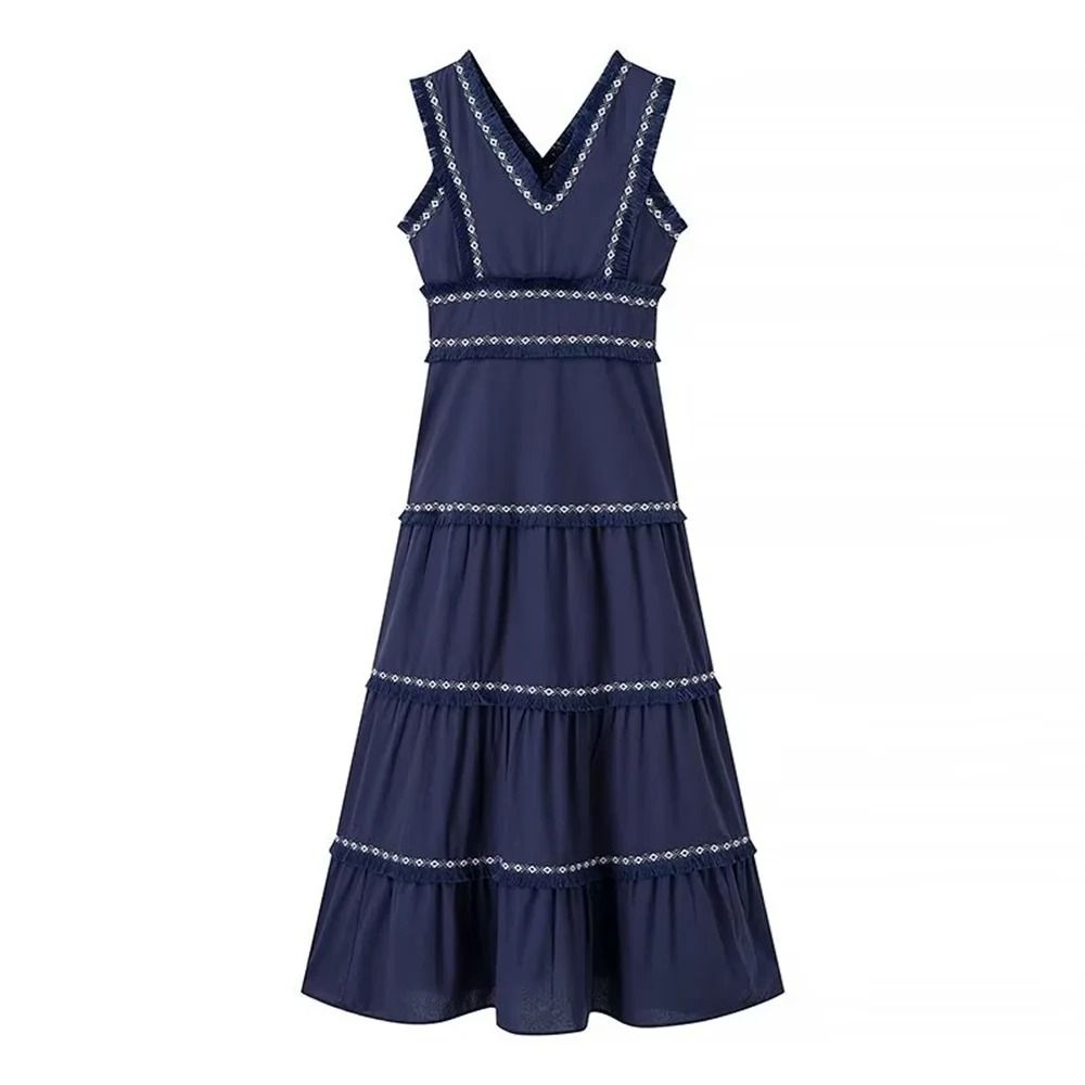 Sleeveless V Neck Tassel Summer Dress