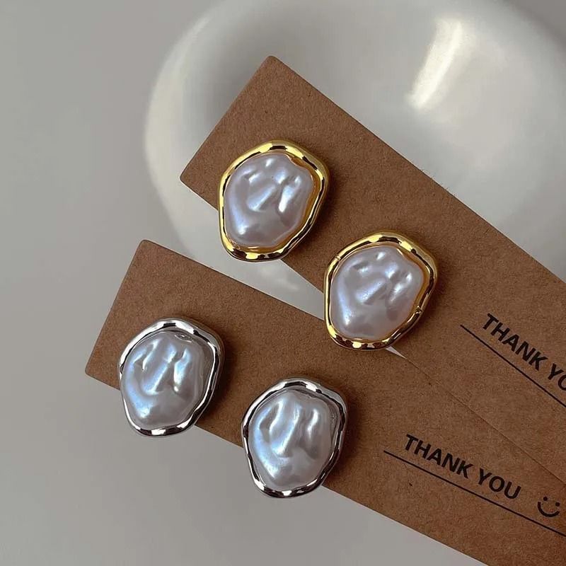 Modern Metal Pearl Stud Earrings