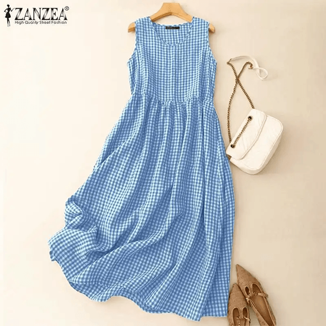 Summer Plaid Sleeveless Sundress for Women