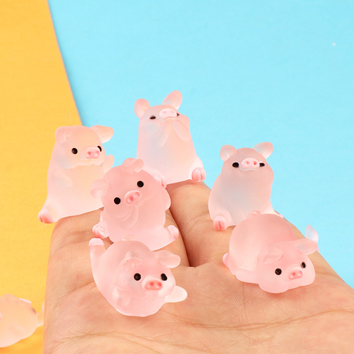 Set Glow-In-The-Dark Resin Piggy Ornaments DIY Keychain Micro-Landscaping Accessories Home Desktop Car Decoration