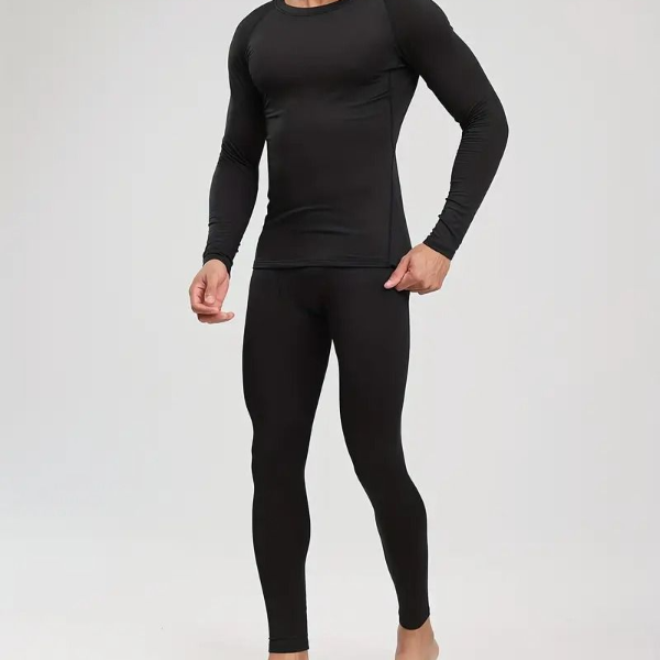 2pcs Men's Solid Color Thermal Underwear Set for Fall and Winter