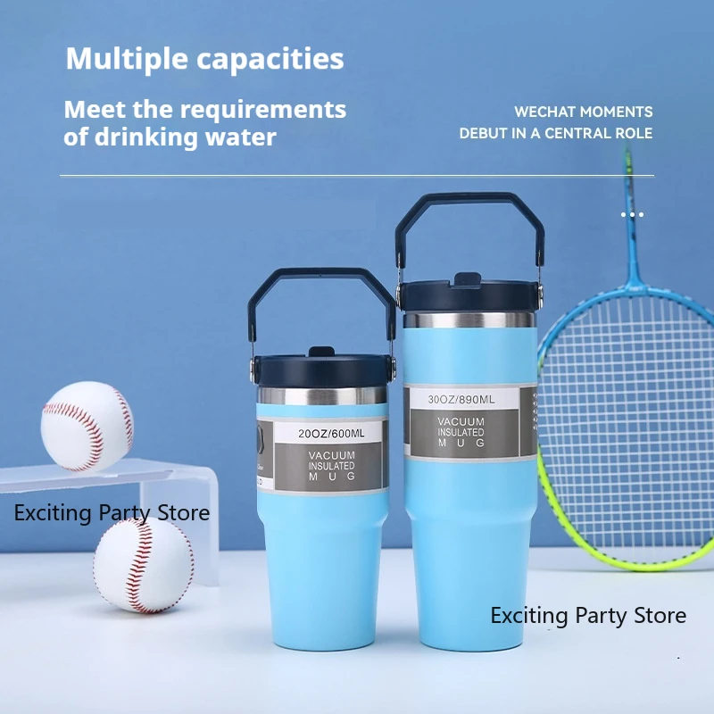 Stainless Steel Thermal Water Bottle, Coffee Mug with Straw, Keeps Cold & Heat, Vacuum Flask Tumbler for Car