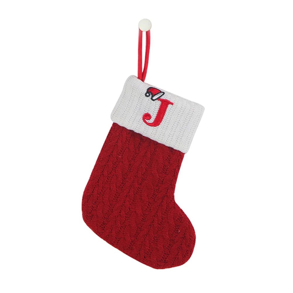 Cozy Knitted Mini Christmas Stocking with A–Z Letter, Snowflake Design & Hanging Loop