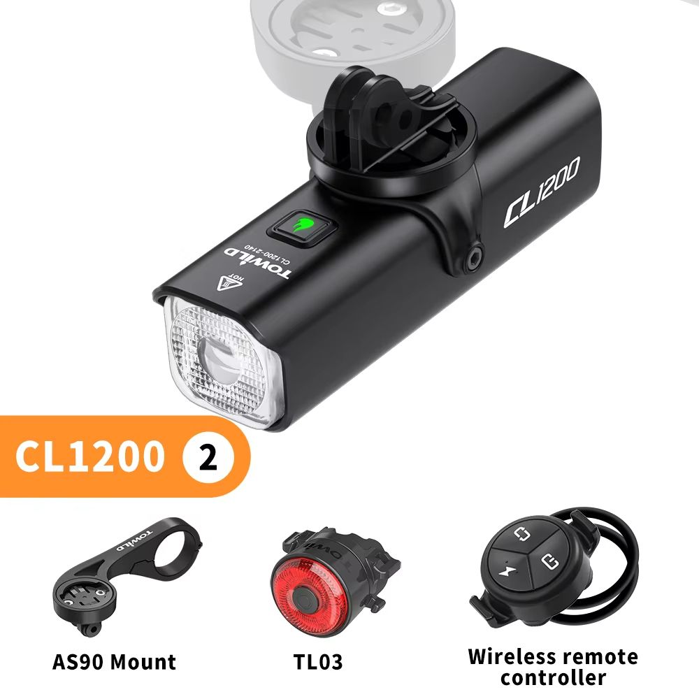 TOWILD CL1200 Smart Bike Headlight – 1200 Lumen USB-C Rechargeable Bicycle Light with Remote Control & 5000mAh Battery