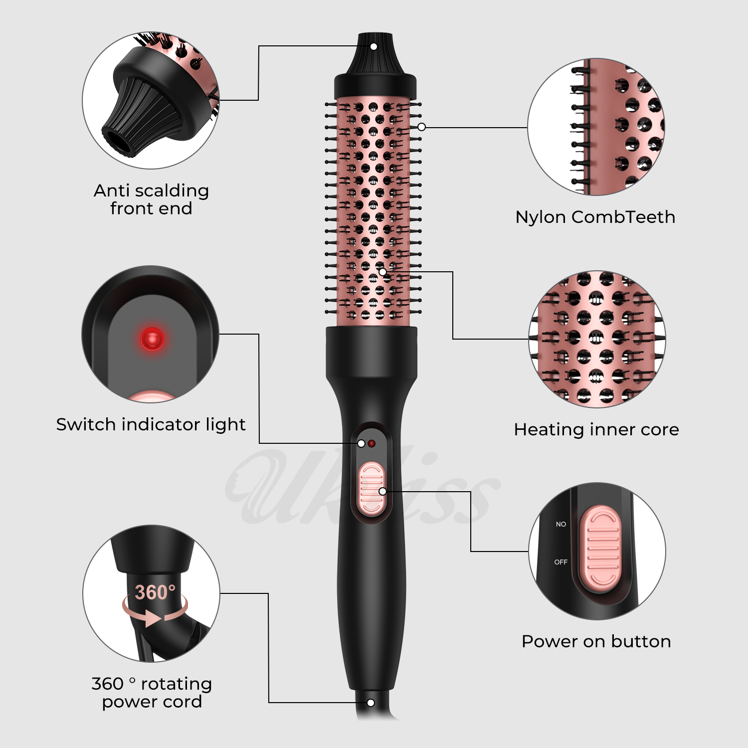 Thermal Brush, Ceramic Hair Curler Volumizing Brush Round Heated Curling Iron Brush