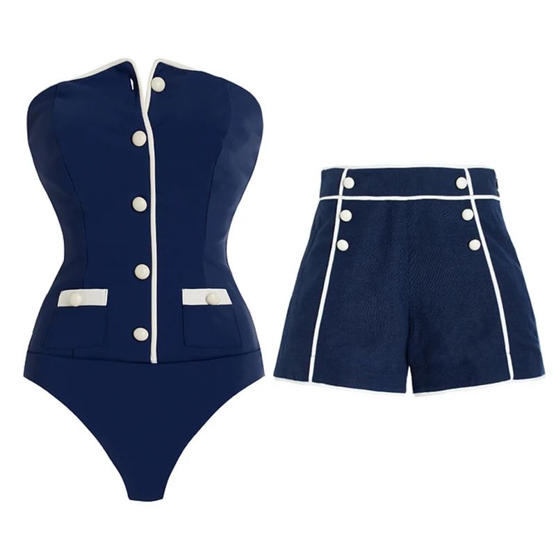 Womens High Waist Bikini And Shorts Swimwear Summer Two-Piece Set