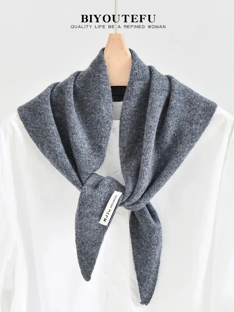 Australian Wool Knitted Triangle Scarf – Women's Warm Autumn Winter Neck Shawl