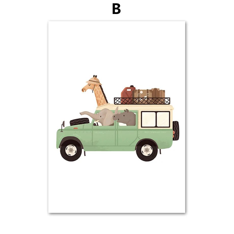 Safari Animals Nursery Wall Art Cute Elephant Giraffe Canvas Print